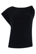 Carica l'immagine nel visualizzatore di Gallery, T-shirt nera in cotone, scollatura ampia
