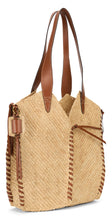 Carica l'immagine nel visualizzatore di Gallery, Borsa tote in raffia con inserti in pelle