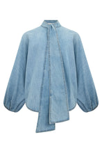 Carica l'immagine nel visualizzatore di Gallery, Camicia in denim con fiocco