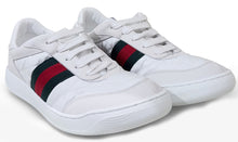 Load image into Gallery viewer, White leather and fabric sneakers screener