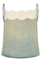 Carica l'immagine nel visualizzatore di Gallery, Top smanicato in denim con pizzo
