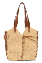 Carica l'immagine nel visualizzatore di Gallery, Borsa tote in raffia con inserti in pelle
