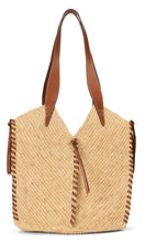 Carica l'immagine nel visualizzatore di Gallery, Borsa tote in raffia con inserti in pelle
