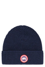 Load image into Gallery viewer, Knitted Navy Blue Beanie with Patch
