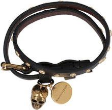 Load image into Gallery viewer, Leather bracelet with metal logo pendant and skull
