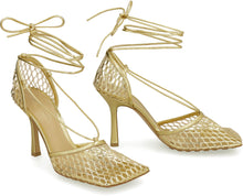 Carica l'immagine nel visualizzatore di Gallery, Sandali Stretch in pelle e mesh metallizzati

