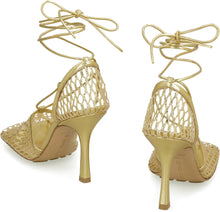 Carica l'immagine nel visualizzatore di Gallery, Sandali Stretch in pelle e mesh metallizzati
