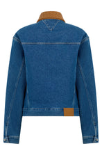 Load image into Gallery viewer, Denim jacket with braided leather collar
