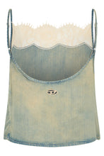 Carica l'immagine nel visualizzatore di Gallery, Top smanicato in denim con pizzo
