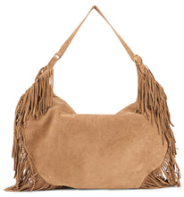 Carica l'immagine nel visualizzatore di Gallery, Borsa Isola Peach Fringe Large a spalla in suede
