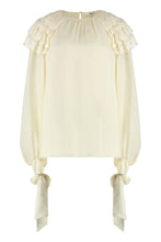 Carica l'immagine nel visualizzatore di Gallery, Blusa in seta a pois con ruches
