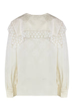 Carica l'immagine nel visualizzatore di Gallery, Blusa con maxi collo in jacquard di seta e pizzo
