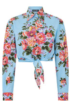 Load image into Gallery viewer, Blue cotton shirt with floral bouquet print
