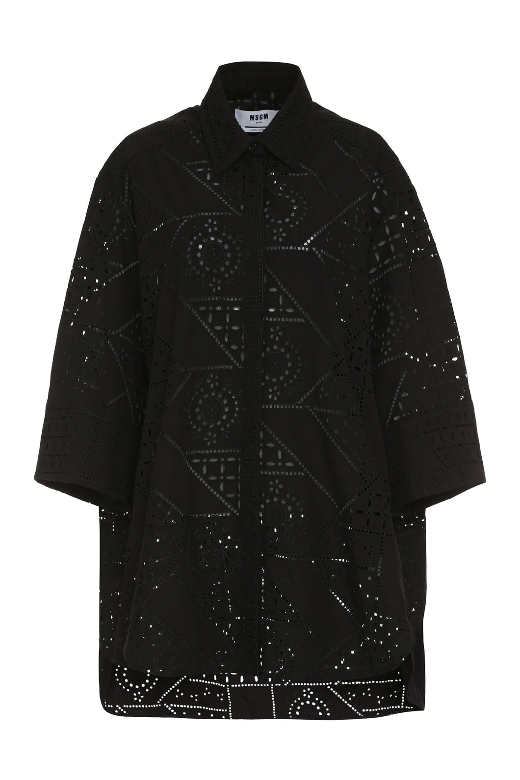 Abito chemisier in cotone con decori in pizzo Sangallo