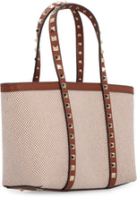 Carica l'immagine nel visualizzatore di Gallery, Mini tote bag Rockstud in tela e pelle
