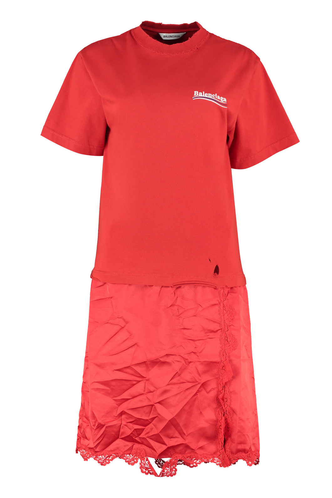 Lace trimming jersey shift-dress