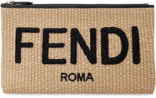 Load image into Gallery viewer, Raffia clutch with embroidered logo

