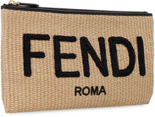 Load image into Gallery viewer, Raffia clutch with embroidered logo
